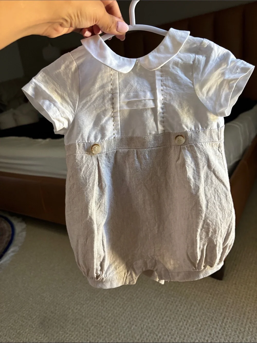 Mayoral Boys’ Two Toned Collared Cotton and Linen One Piece